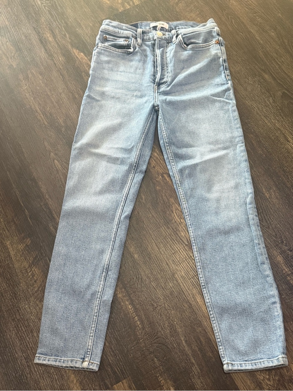 RE/DONE High Rise Button Fly Slim Straight Light Wash Jeans Size 27
